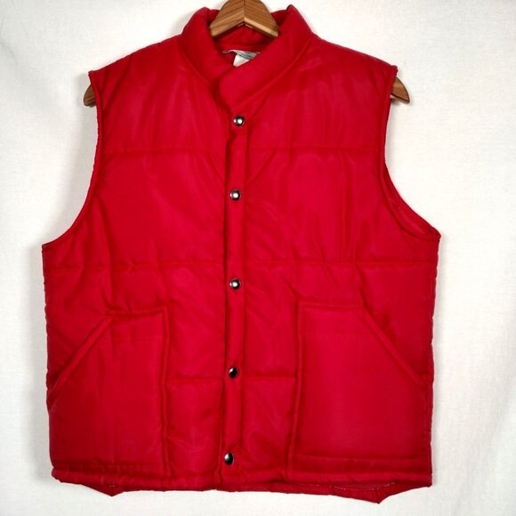 Vintage Swingster Puffer Vest Medium Red Silver Snap Up Jacket Red USA Work - Picture 1 of 16